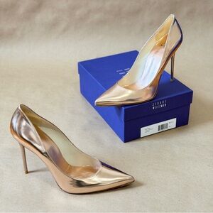 Stuart Weitzman Naughty Rose Specchio Metallic Gold Heels 12W